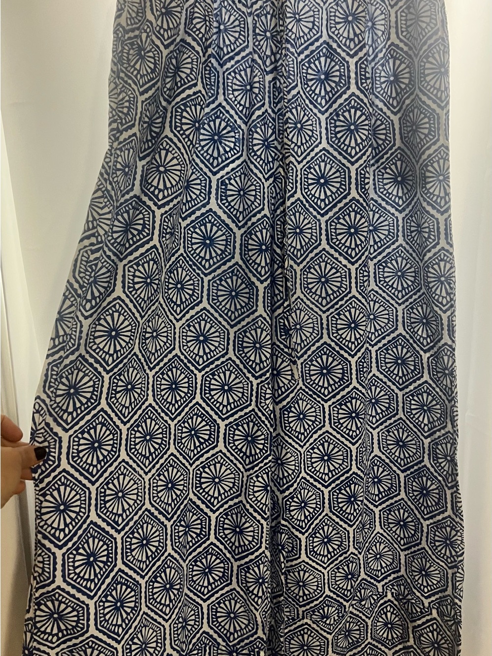 RO’S GARDEN Blue White Geometric Wide Leg Palazzo Pants Large - Picture 3 of 3